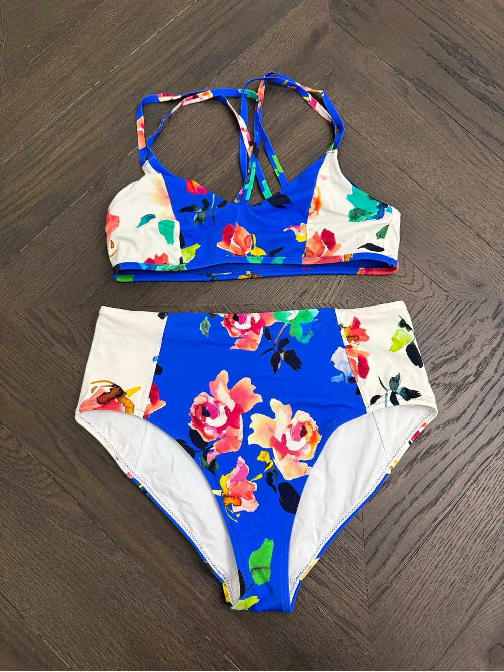 Athleta Blue Floral High-Waist Bikini Set